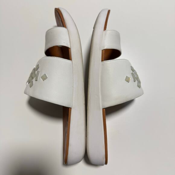 FitFlop Delta Leather Slide Sandals Jewel Beaded Double Strap Coastal Boho Sz 10 - Picture 3 of 7